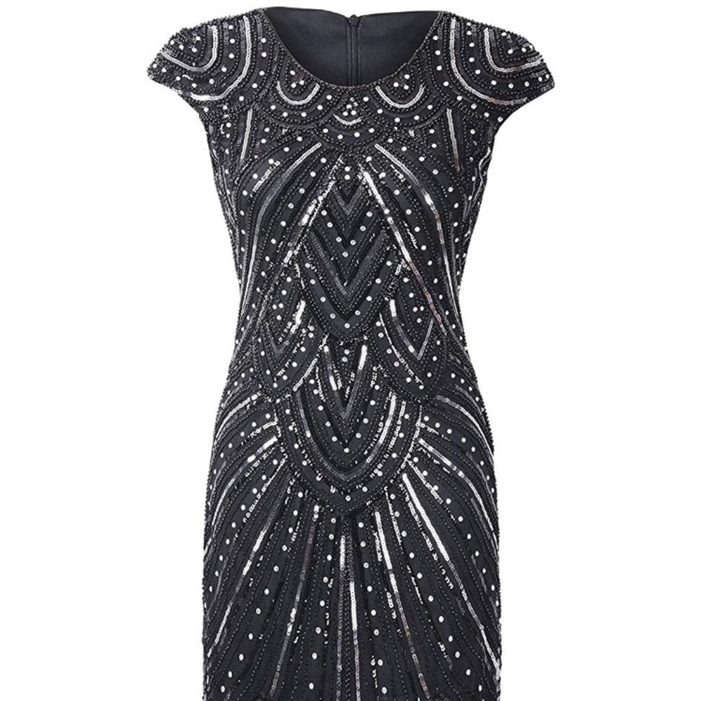 Black and silver sequin flapper dress